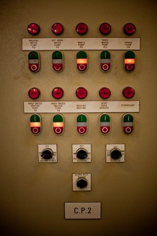 The control panel from the mash tun at the Arran distillery.