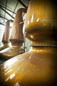 The tall lantern stills at the Isle of Jura distillery